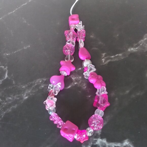 Hot Pink Party Charm Phone Strap – Dice, Hearts & Star Beads Galore! - Picture 4 of 7